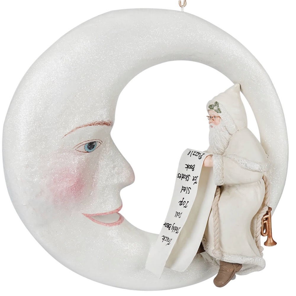 - Large Bethany Lowe “Santa On Moon Naughty Or Nice”